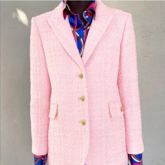 Zara Jackets & Blazers - ZARA Pink Textured Tweed Tailored Blazer Pink